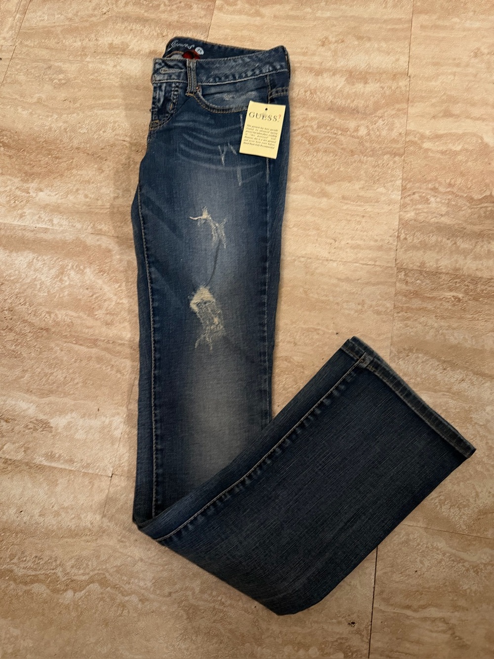 GUESS  Dark Blue Distressed Bootcut Jeans W Sz 24/32 NWT